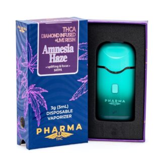 PharmaTHC THCa Diamond Infused and Live Resin 3 Gram Sativa Disposable Vape – Amnesia Haze